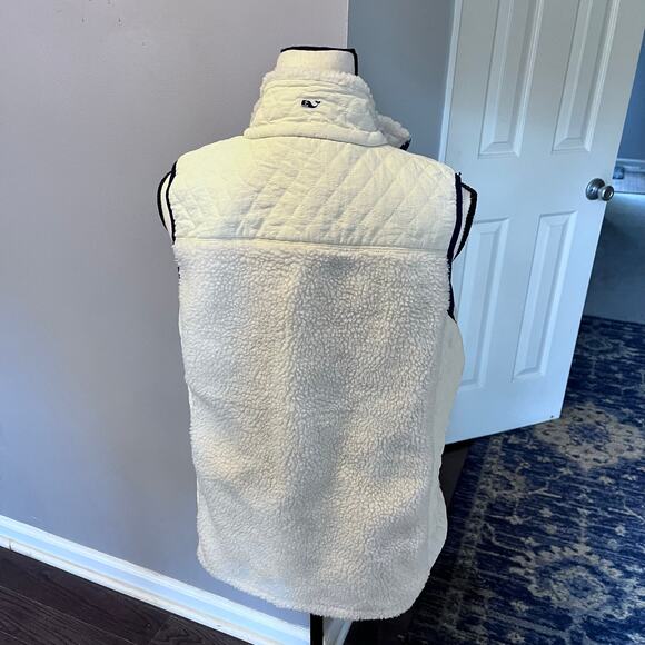 Vineyard Vines Women’s Quilted Sherpa Vest in Ivory Cream Small S Excellent Warm - Picture 3 of 6